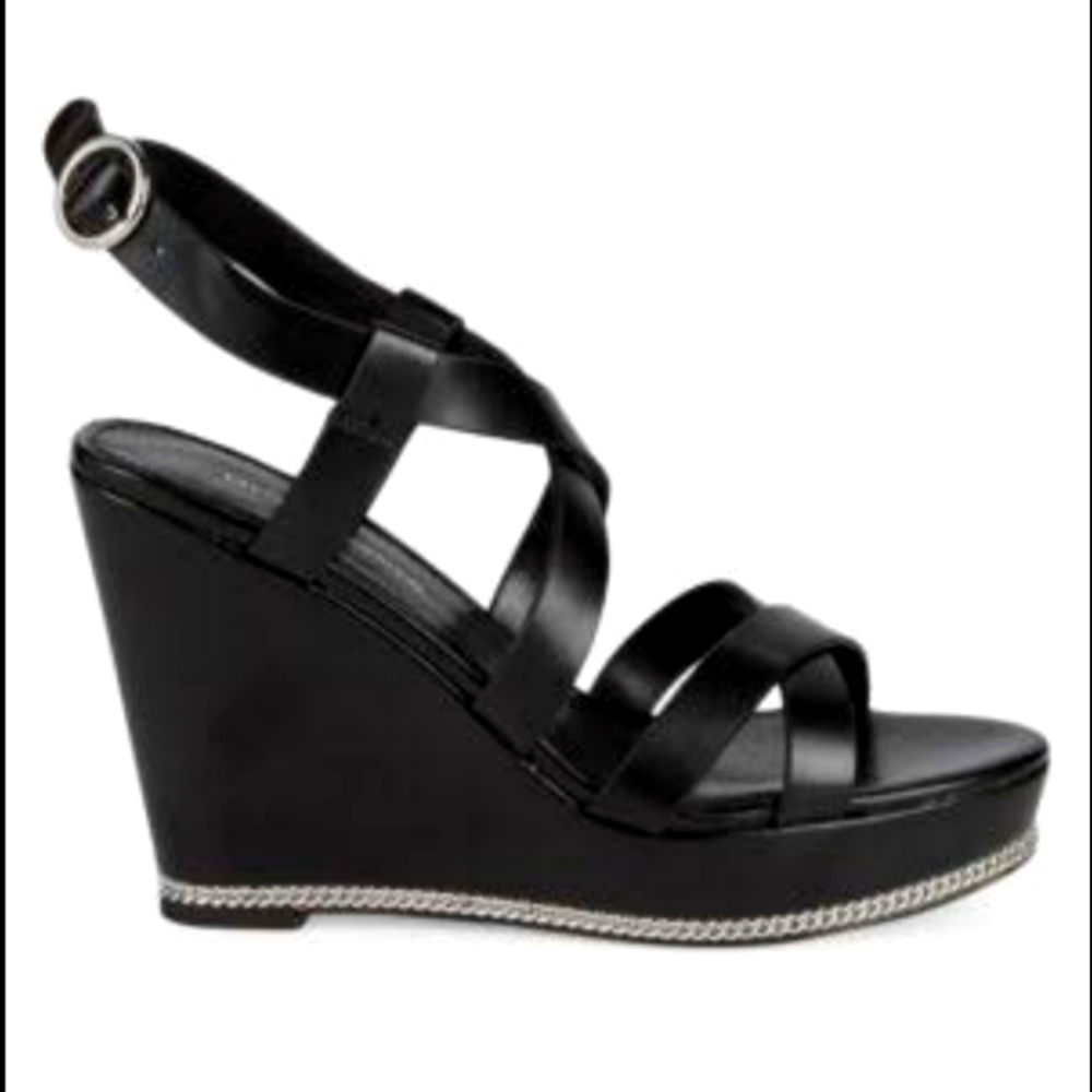BCB Generation Black Platform Wedge Sandals with Silver Chains Ladies Size 7